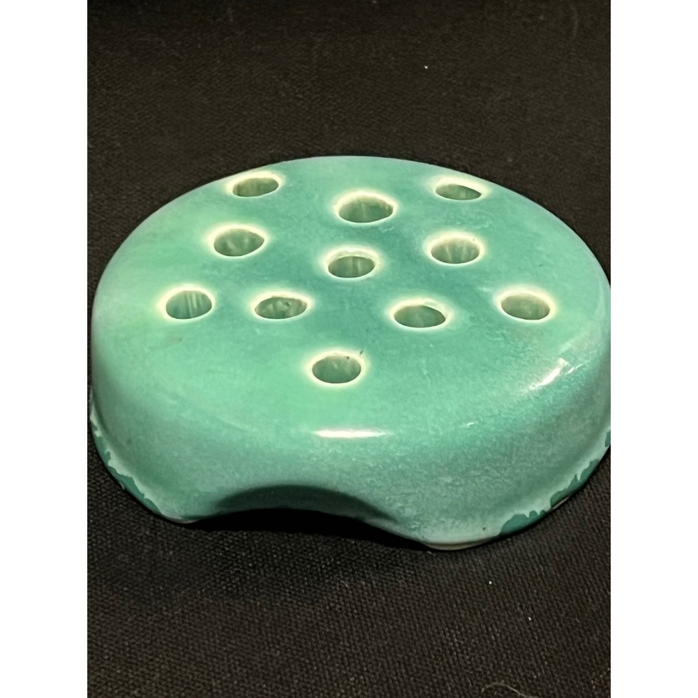 Vintage Weller Pottery‎ Flower Frog 11 hole Turquoise Green